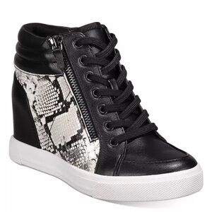 Black and White Snake Print Women's Wedge Sneakers